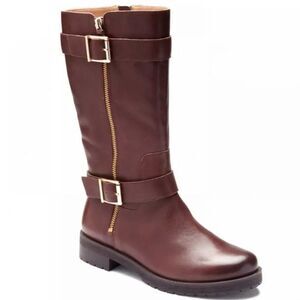 Vionic Marlow Leather Boots Brown Gold Buckles 10
